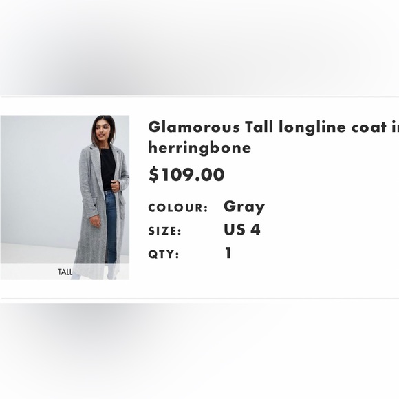 Glamorous TALL Longline Coat in Herringbone Size 4 Tall - Picture 10 of 12